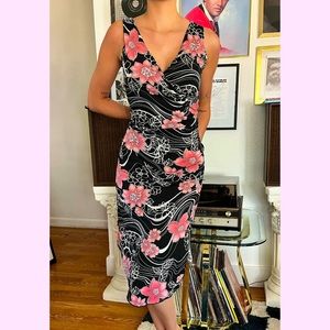 Vintage Cherry Blossom Floral Dress sz S